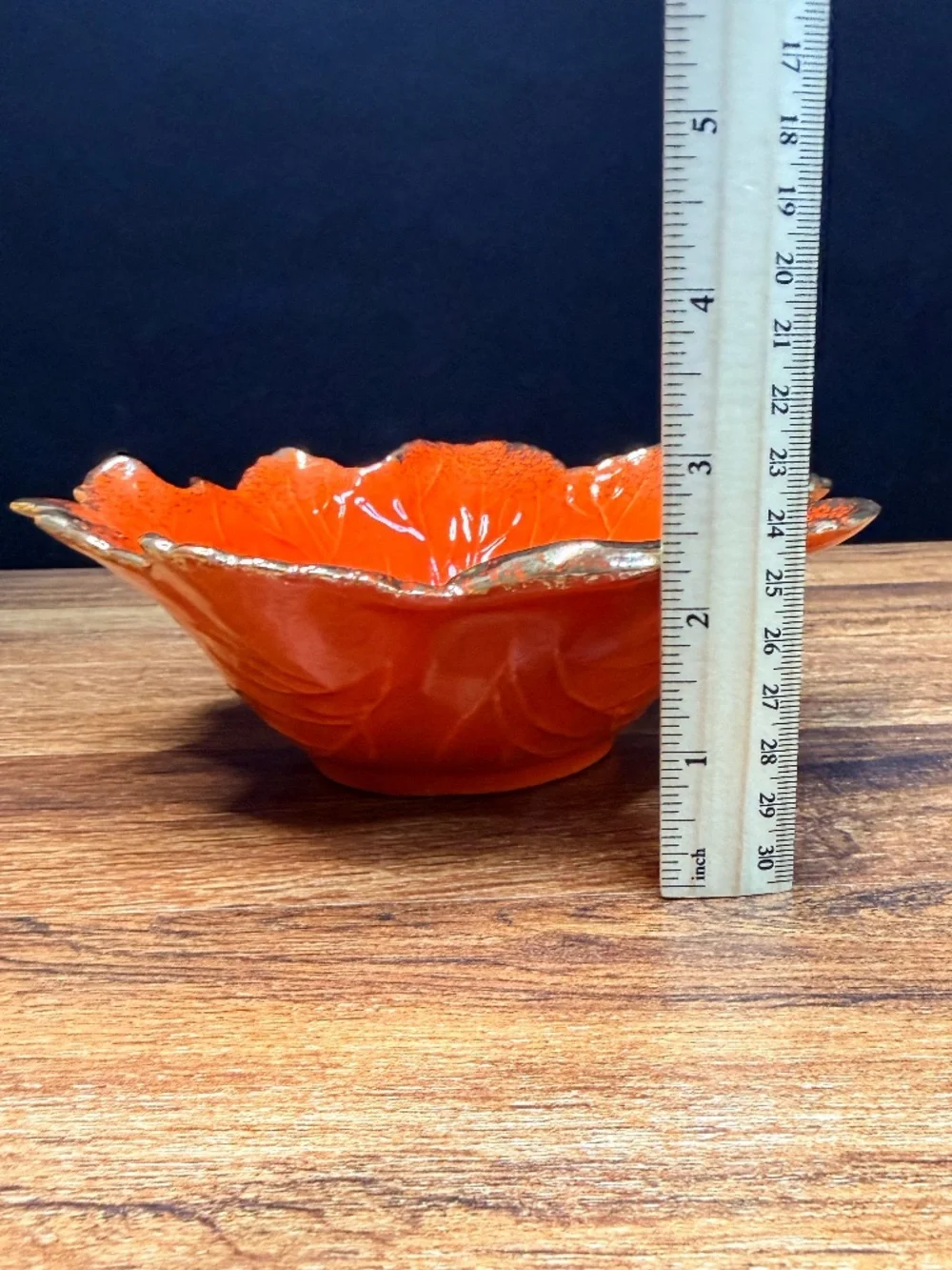 Leaf Shaped Orange with Gold Trim Bowl